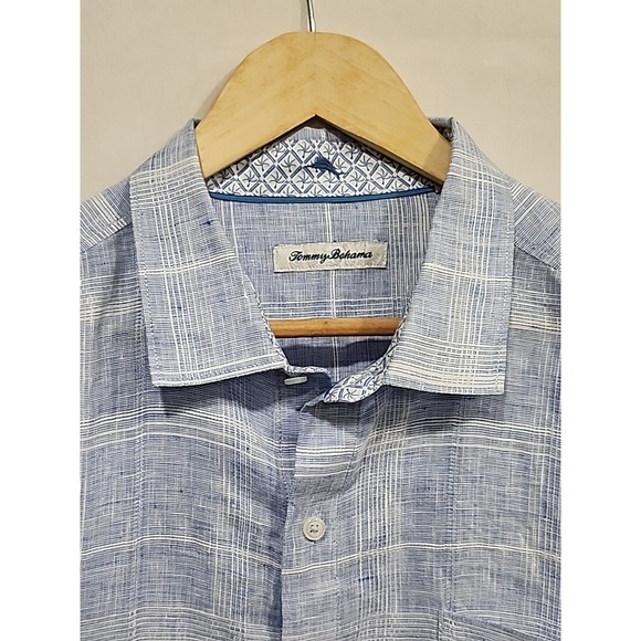 Tommy Bahama Shirt Mens XL‎ Long-sleeve 100% Linen Blue/White, Button-up Pocket - Picture 2 of 12